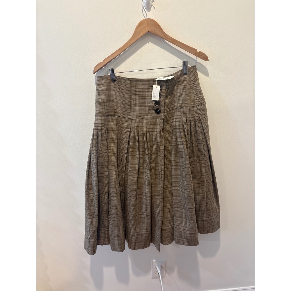 PAUW Amsterdam Plaid Pleated Midi Skirt Size‎ 3 Beige Brown Wool Blend